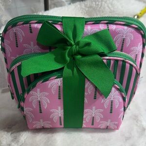 Dwell studio set of 3 green and pink tropical makeup bags